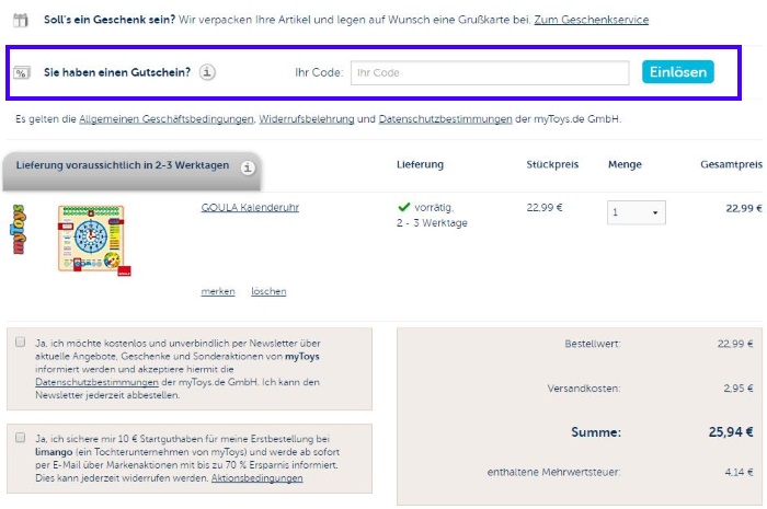 myToys Gutscheincode einlösen